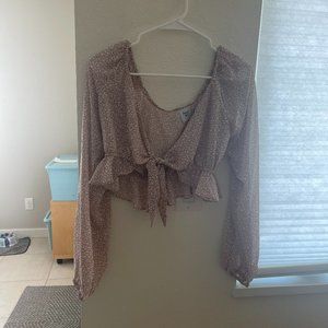 Princess Polly long sleeve top in slightly sheer light pink with front tie